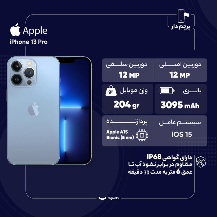 گوشی موبایل اپل مدل iPhone 13 Pro A2639 دو سیم کارت ظرفیت 256 گیگابایت و 6 گیگابایت رم - نات اکتیو