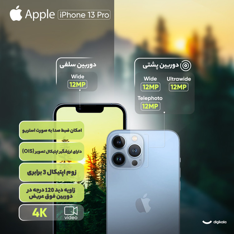 گوشی موبایل اپل مدل iPhone 13 Pro A2639 دو سیم کارت ظرفیت 256 گیگابایت و 6 گیگابایت رم - نات اکتیو